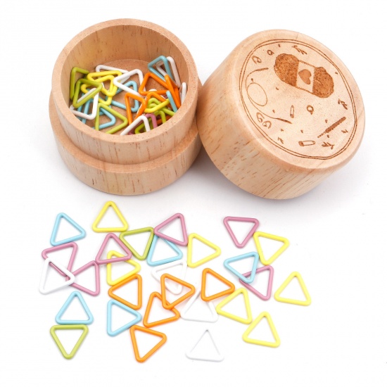 Immagine di Lega di Zinco Marcatori di Punto a maglia Triangolo A Random Pittura 13mm x 12mm, 1 Scatola （ 60 PCs/Set)