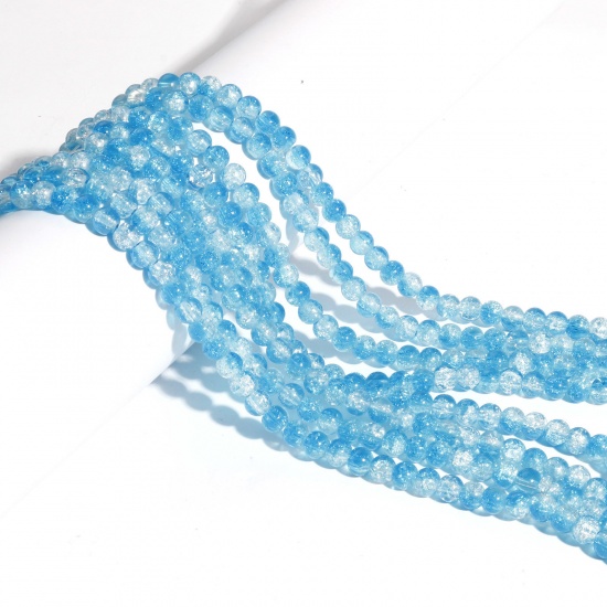 Bild von Glas Perlen Rund Azurblau Crackle ca. 6mm D., Loch: 1mm, 80cm lang, 2 Stränge (ca. 145 Stück/Strang)