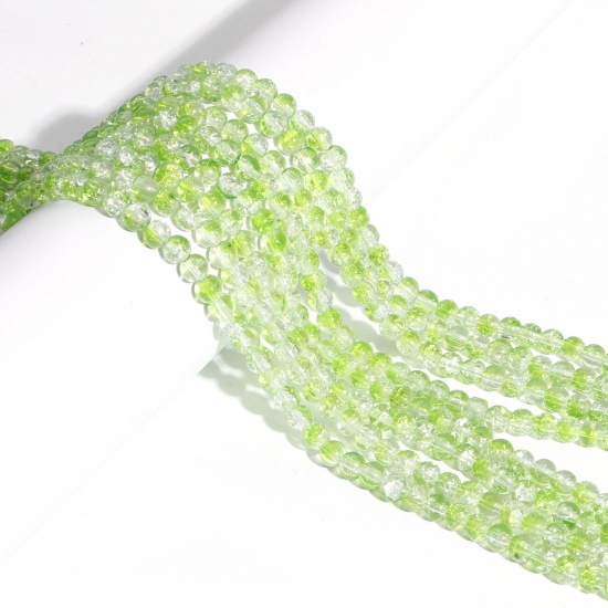 Bild von Glas Perlen Rund Grün Crackle ca. 6mm D., Loch: 1mm, 80cm lang, 2 Stränge (ca. 145 Stück/Strang)
