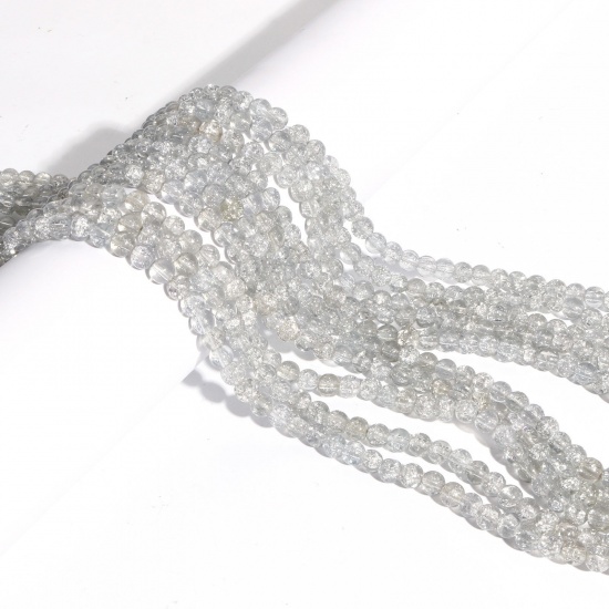 Bild von Glas Perlen Rund Grau Crackle ca. 6mm D., Loch: 1mm, 80cm lang, 2 Stränge (ca. 145 Stück/Strang)