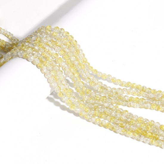 Bild von Glas Perlen Rund Gelb Crackle ca. 6mm D., Loch: 1mm, 80cm lang, 2 Stränge (ca. 145 Stück/Strang)
