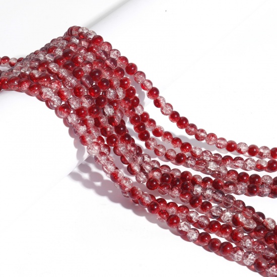 Bild von Glas Perlen Rund Rotweinfarben Crackle ca. 6mm D., Loch: 1mm, 80cm lang, 2 Stränge (ca. 145 Stück/Strang)