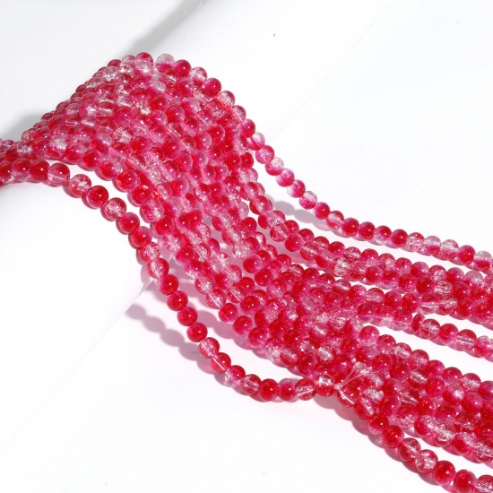 Bild von Glas Perlen Rund Rot Crackle ca. 6mm D., Loch: 1mm, 80cm lang, 2 Stränge (ca. 145 Stück/Strang)
