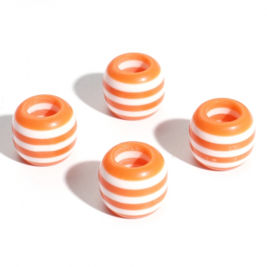 Bild von Harz Charm-Perlen mit großem Loch im europäischen Stil Orange Trommel Streifen 12mm x 10mm, Loch: Ca. 5.8mm, 20 Stück