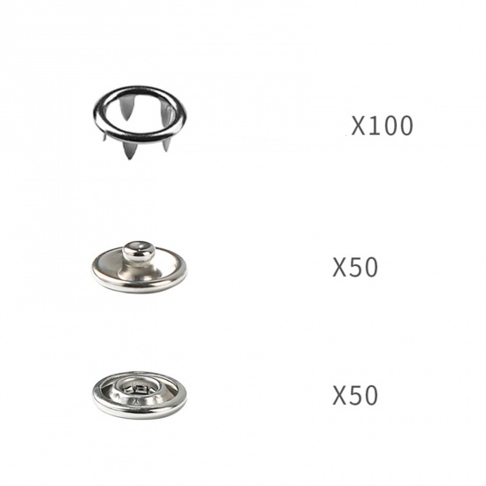 Picture of Iron Based Alloy Five Claw Buckle Clamp Set Metal Buckle For Making Shoe Bag Belt Hole Snap Button Silver Tone 1 Set(50 Pcs/Set)