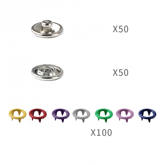 Picture of Iron Based Alloy Five Claw Buckle Clamp Set Metal Buckle For Making Shoe Bag Belt Hole Snap Button Multicolor 1 Set(50 Pcs/Set)