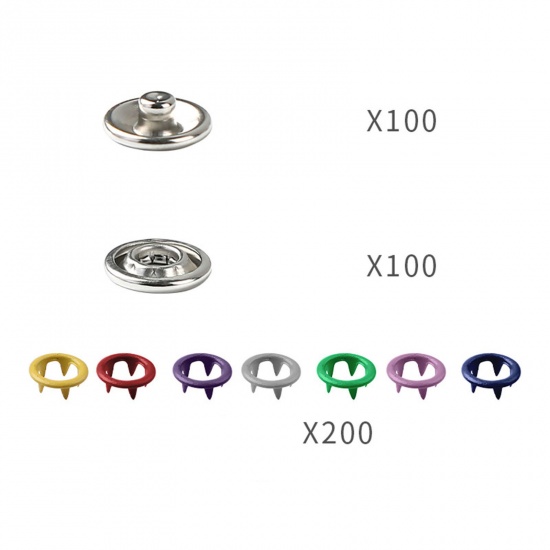Picture of Iron Based Alloy Five Claw Buckle Clamp Set Metal Buckle For Making Shoe Bag Belt Hole Snap Button Multicolor 1 Set(100 Pcs/Set)