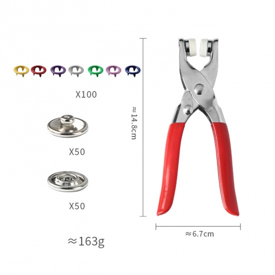 Picture of Iron Based Alloy Five Claw Buckle Clamp Set Metal Buckle For Making Shoe Bag Belt Hole Snap Button With Plier Tool Multicolor 1 Set(50 Pcs/Set)