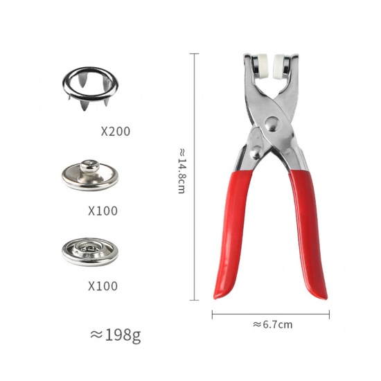 Picture of Iron Based Alloy Five Claw Buckle Clamp Set Metal Buckle For Making Shoe Bag Belt Hole Snap Button With Plier Tool Multicolor 1 Set(100 Pcs/Set)