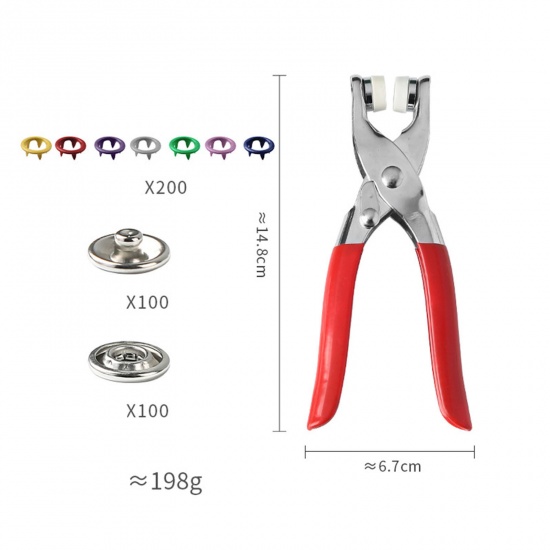 Picture of Iron Based Alloy Five Claw Buckle Clamp Set Metal Buckle For Making Shoe Bag Belt Hole Snap Button With Plier Tool Multicolor 1 Set(100 Pcs/Set)