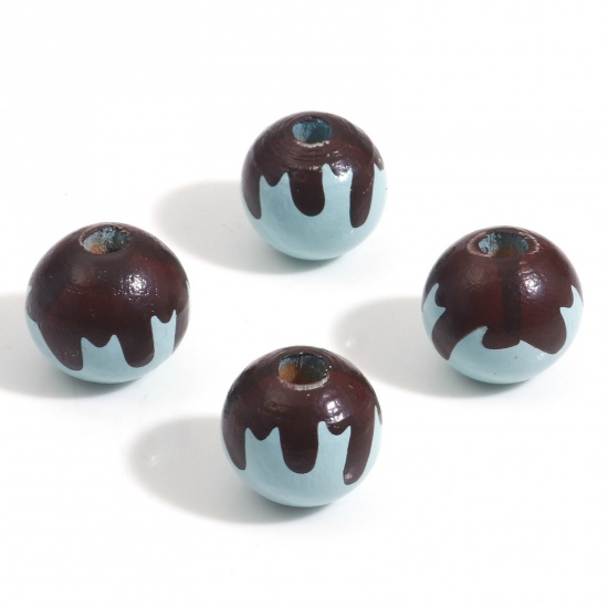 Imagen de Madera Hinoki Espaciador Cuentas Ronda Azul Dónuts Patrón Aprox 16mm Dia, Agujero: Aprox 4mm, 20 Unidades