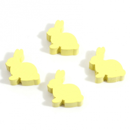 Imagen de Madera Hinoki día de Pascua Espaciador Cuentas Conejo Amarillo Aprox 24mm x 24mm, Agujero: Aprox 3mm, 10 Unidades
