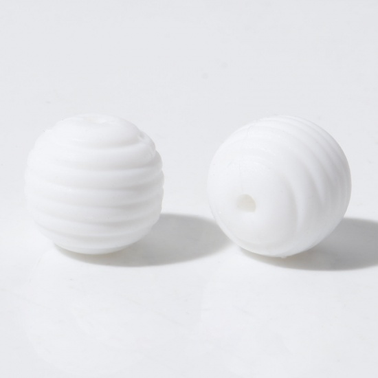 Bild von Silikon Perlen Rund Weiß Gewinde Muster 14mm D., Loch: 2mm, 10 Stück