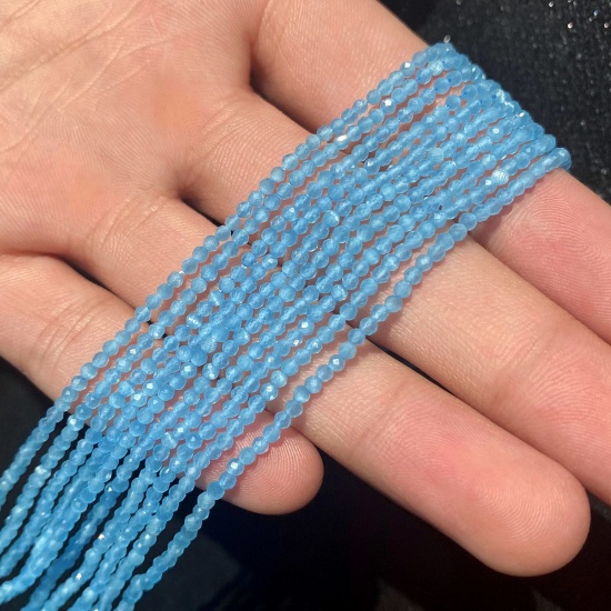 Bild von Katzenauge ( Natur ) Perlen Rund Blau Facettiert ca. 2mm D., 40cm - 35cm lang, 1 Strang (ca. 195 Stück/Strang)