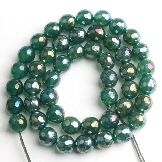 Bild von Stein ( Elektroplattiert ) Perlen Rund Dunkelgrün Facettiert ca. 8mm D., 40cm - 38cm lang, 1 Strang (ca. 47 Stück/Strang)