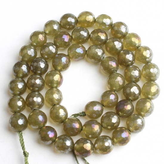 Bild von Stein ( Elektroplattiert ) Perlen Rund Grün Facettiert ca. 8mm D., 40cm - 38cm lang, 1 Strang (ca. 47 Stück/Strang)