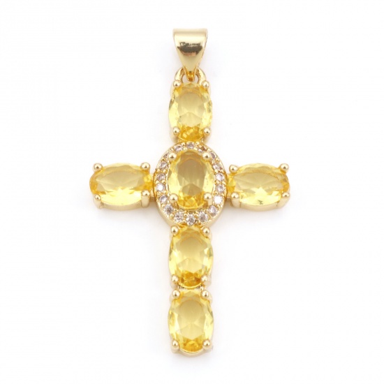 Immagine di Rame Religione Ciondoli Oro Placcato Croce Micro Spianare Giallo Cubic Zirconiae 3.9cm x 2.3cm, 1 Pz