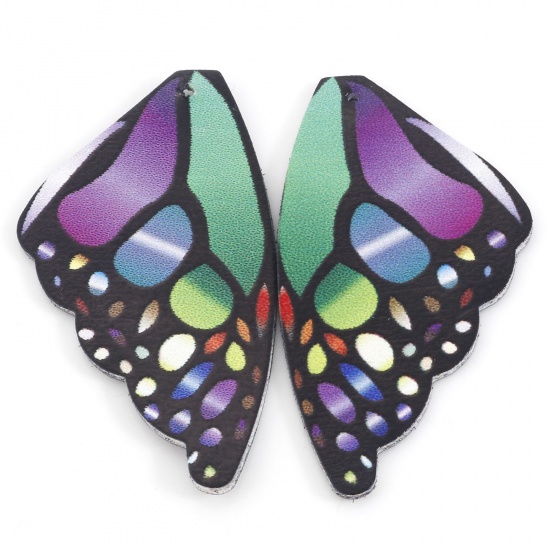 Imagen de Colgantes PU Cuero de Ala de Mariposa Doble Cara 5.5cm x 3cm, 5 Unidades