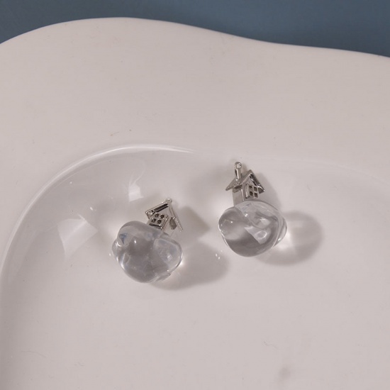 Picture of Resin Weather Collection Charms Cloud House Silver Tone Transparent Clear 3D 2.6cm x 2cm, 2 PCs