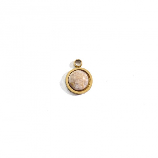 Immagine di Labradorite ( Naturale ) Charms Oro Placcato Cachi Tondo 7.5mm x 6mm, 1 Pz