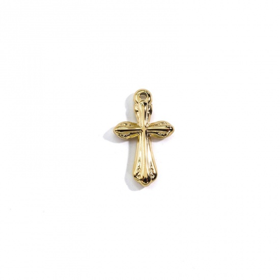 Immagine di 304 Acciaio Inossidabile Religione Charms Croce Oro Placcato Struttura 15mm x 24mm, 1 Pz