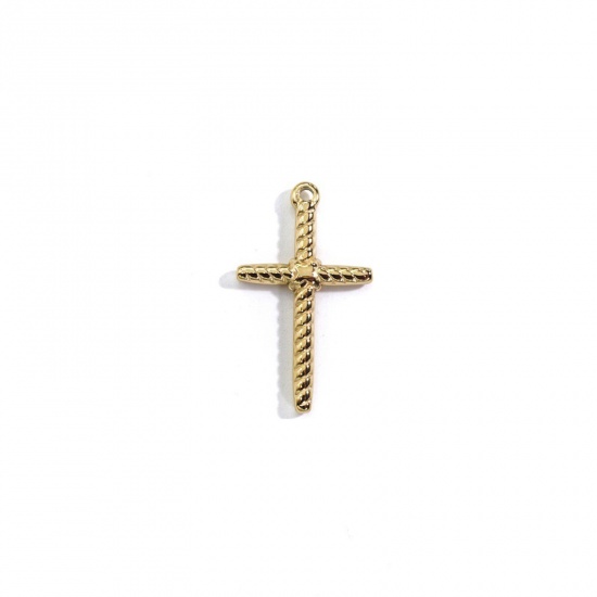 Immagine di 304 Acciaio Inossidabile Religione Charms Croce Oro Placcato Struttura 15mm x 25.5mm, 1 Pz