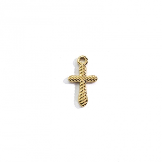 Immagine di 304 Acciaio Inossidabile Religione Charms Croce Oro Placcato Struttura 11.5mm x 20.5mm, 1 Pz