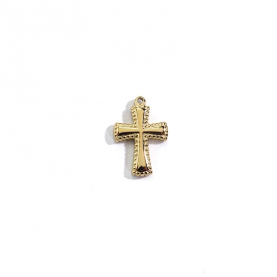 Immagine di 304 Acciaio Inossidabile Religione Charms Croce Oro Placcato Struttura 13mm x 19mm, 1 Pz