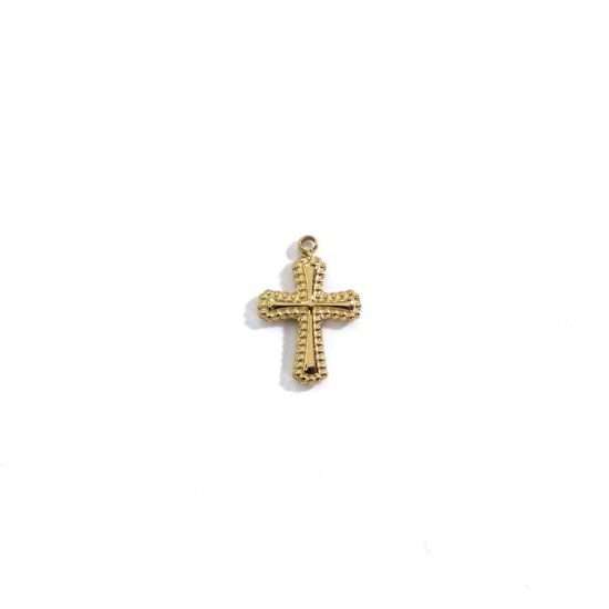 Immagine di 304 Acciaio Inossidabile Religione Charms Croce Oro Placcato Struttura 10mm x 14.5mm, 1 Pz