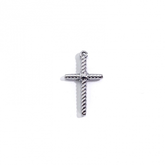 Immagine di 304 Acciaio Inossidabile Religione Charms Croce Tono Argento Struttura 15mm x 25.5mm, 1 Pz