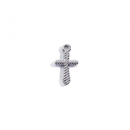 Immagine di 304 Acciaio Inossidabile Religione Charms Croce Tono Argento Struttura 11.5mm x 20.5mm, 1 Pz