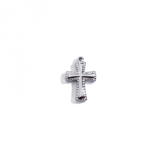 Immagine di 304 Acciaio Inossidabile Religione Charms Croce Tono Argento Struttura 13mm x 19mm, 1 Pz