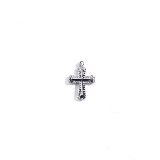 Immagine di 304 Acciaio Inossidabile Religione Charms Croce Tono Argento Struttura 10mm x 14.5mm, 1 Pz
