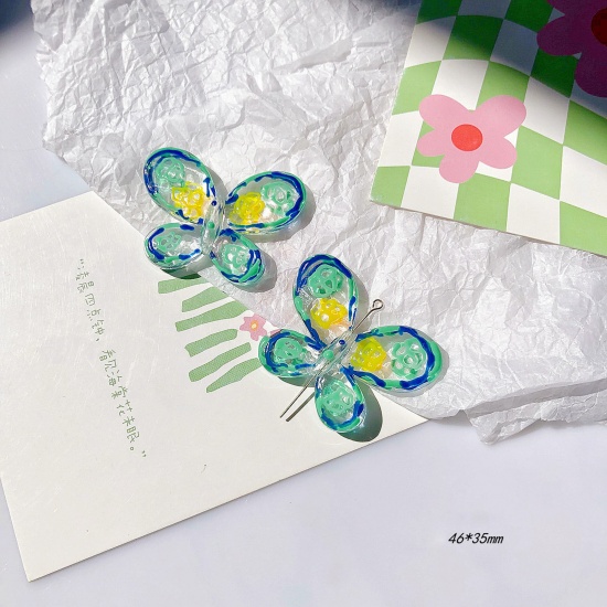 Bild von Acryl Insekt Perlen Grün Schmetterling Emaille ca. 46mm x 35mm, Loch:ca. 1mm, 2 Stück