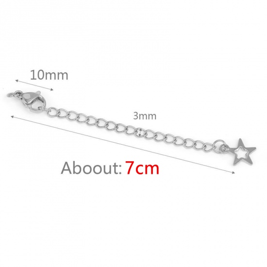Bild von 304 Edelstahl Verlängerungskette Extender Kette Für Halskette oder Armband Silberfarbe Pentagramm Stern 7cm lang, 5 Strange