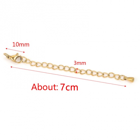 Bild von 304 Edelstahl Verlängerungskette Extender Kette Für Halskette oder Armband Vergoldet Tropfen 7cm lang, 5 Strange