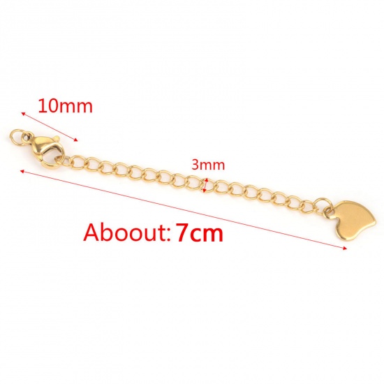Bild von 304 Edelstahl Verlängerungskette Extender Kette Für Halskette oder Armband Vergoldet Herz 7cm lang, 5 Strange