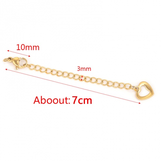Bild von 304 Edelstahl Verlängerungskette Extender Kette Für Halskette oder Armband Vergoldet Herz Hohl 7cm lang, 5 Strange