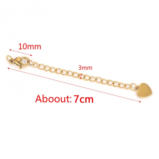 Bild von 304 Edelstahl Verlängerungskette Extender Kette Für Halskette oder Armband Vergoldet Herz 7cm lang, 5 Strange