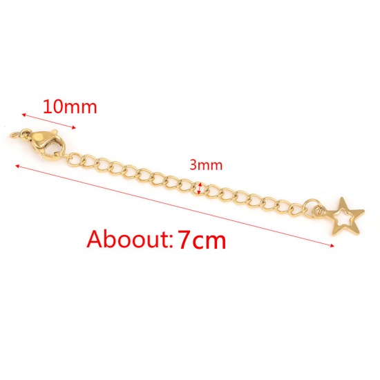 Bild von 304 Edelstahl Verlängerungskette Extender Kette Für Halskette oder Armband Vergoldet Pentagramm Stern 7cm lang, 5 Strange