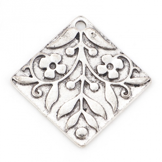 Imagen de Zamak Colgantes Diamond Plata Antigua Flor de vid 3.3cm x 3.3cm, 5 Unidades