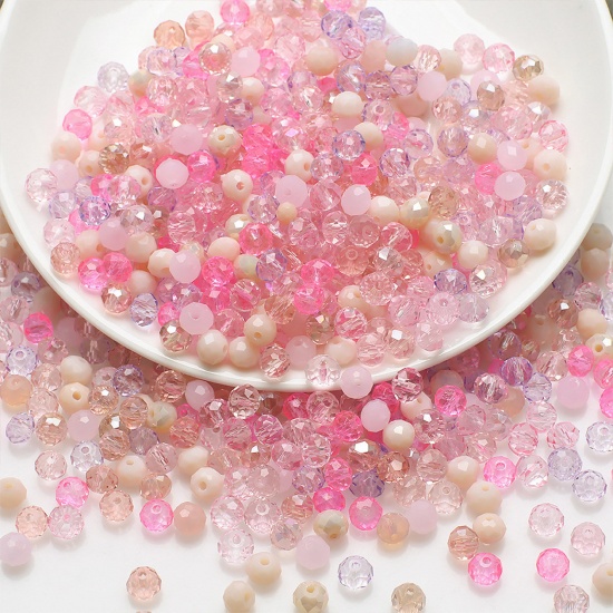 Bild von Glas Perlen Rund Rosa Mit zufälligen Muster Facettiert ca. 6mm D., Loch: 1.4mm, 1 Packung (ca. 200 Stück/Packung)
