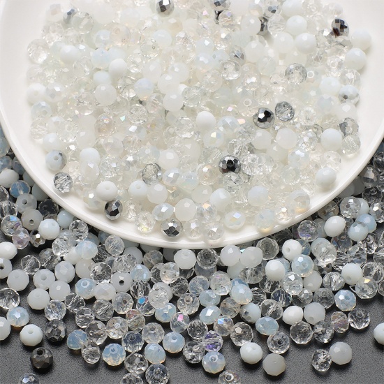Bild von Glas Perlen Rund Weiß Mit zufälligen Muster Facettiert ca. 6mm D., Loch: 1.4mm, 1 Packung (ca. 200 Stück/Packung)
