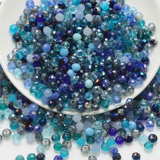 Bild von Glas Perlen Rund Blau Mit zufälligen Muster Facettiert ca. 6mm D., Loch: 1.4mm, 1 Packung (ca. 200 Stück/Packung)