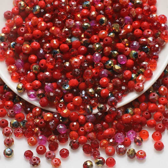 Bild von Glas Perlen Rund Rot Mit zufälligen Muster Facettiert ca. 6mm D., Loch: 1.4mm, 1 Packung (ca. 200 Stück/Packung)
