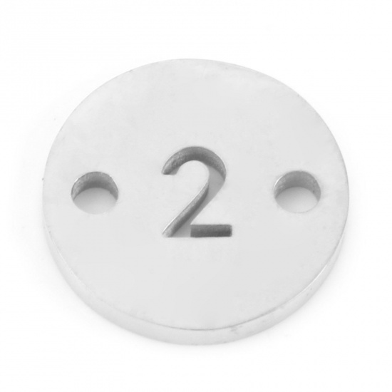 Imagen de 304 Acero Inoxidable Conectores Ronda Tono de Plata Mensaje " 2 " Hueco 10mm Diámetro, 2 Unidades