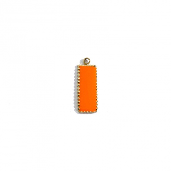 Imagen de 304 Acero Inoxidable Colgantes Charms Rectángulo Chapado en Oro Naranja Esmalte 19.5mm x 7mm, 1 Unidad