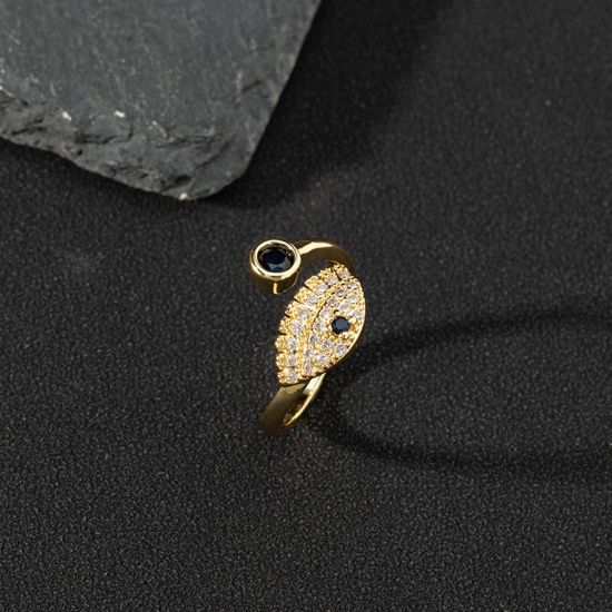 Bild von Kupfer Retro Offen Ring Böser Blick Vergoldet Transparent Strassstein 17mm (US Größe 6.5), 1 Stück