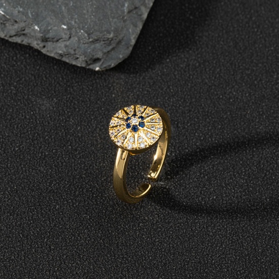 Bild von Kupfer Retro Offen Ring Böser Blick Vergoldet Emaille Transparent Strassstein 17mm (US Größe 6.5), 1 Stück