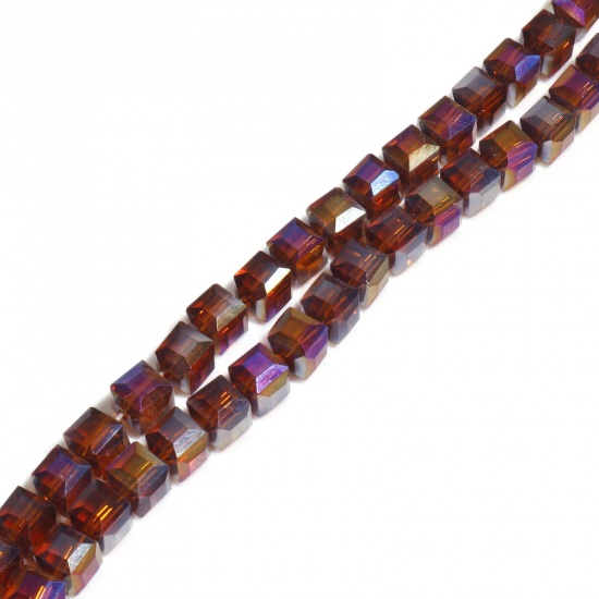 Immagine di Vetro Perline Cubo Ambra AB Colore Sfaccettato Circa 6mm x 6mm, Foro: Circa 1.2mm, lunghezza: 58.5cm, 1 Filo (Circa 98 Pezzi/Treccia)